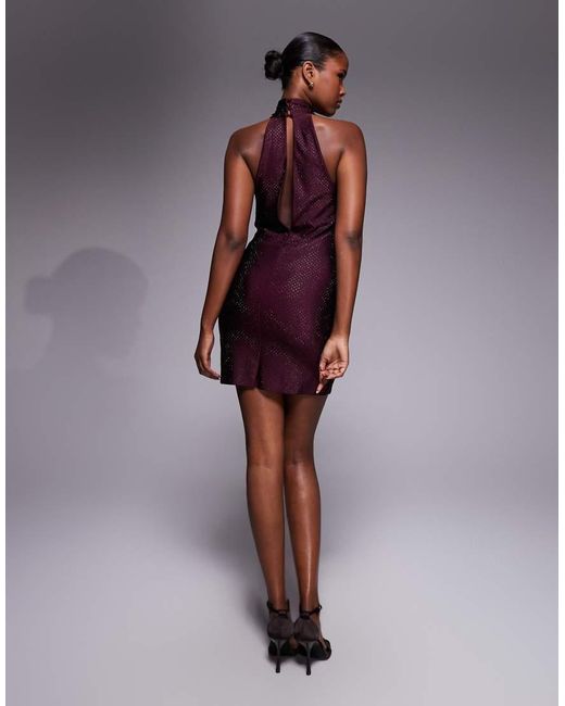 AFRM Purple Hotfix Polo Neck Key Hole Cut Out Detail Mini Dress Plum