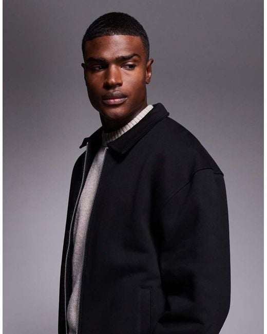 ASOS Gray Oversized Heavyweight Jersey Harrington Jacket for men