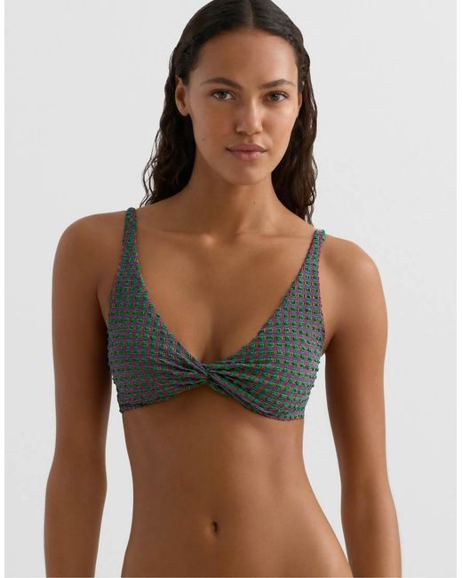 Oysho Green Gingham Halterneck Bikini Top