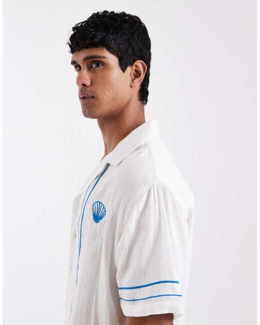 Aray White Embroidered Revere Beach Shirt for men