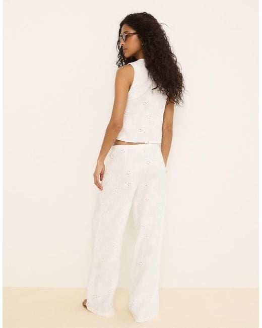 Stradivarius Natural Embroidered Straight-leg Trousers