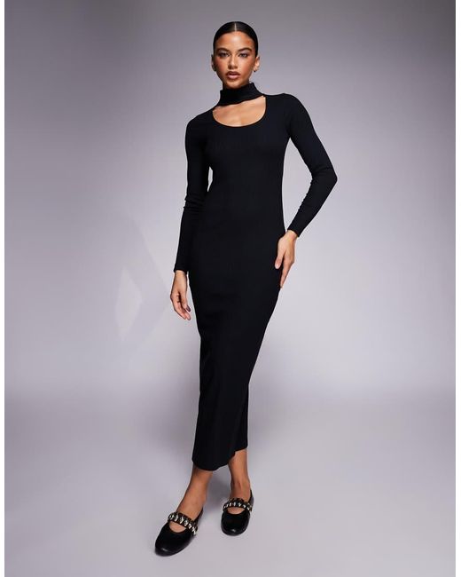 ASOS Blue Ribbed Double Layer Midi Dress With Choker Detail