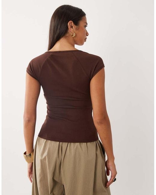 ASOS Brown Ribbed Raglan V Neck Baby Tee