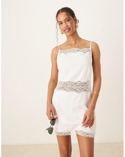 Abercrombie & Fitch Natural Spaghetti Strap Square Neck Lace Trim Mini Dress