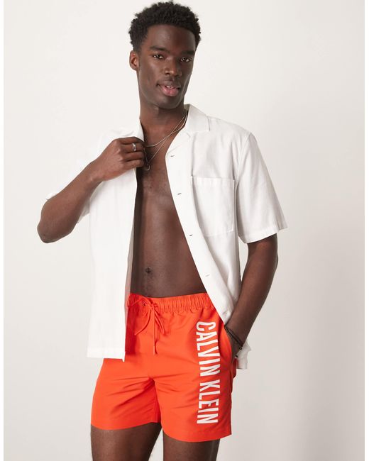Calvin Klein Red Intense Power Logo Swim Shorts for men