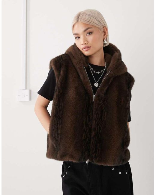 Monki Black Faux Fur Vest With Hood