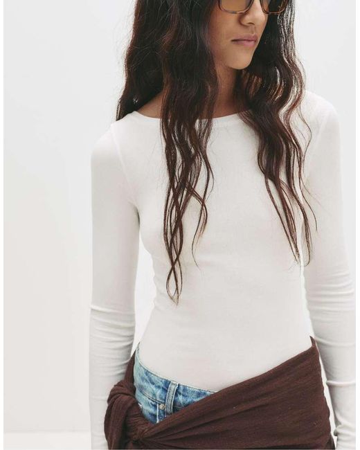 Pull&Bear White Long Sleeve Bodysuit
