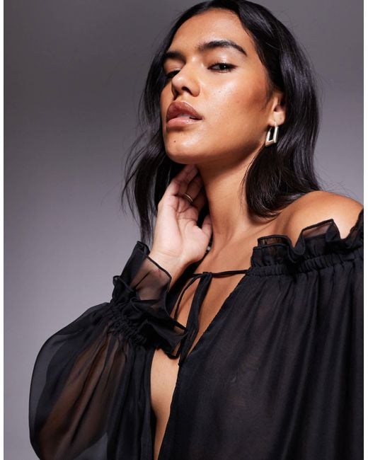 I.AM.GIA Gray Jazmin Georgette Chiffon Bardot Plunge Tie Detail Dropped Waist Playsuit