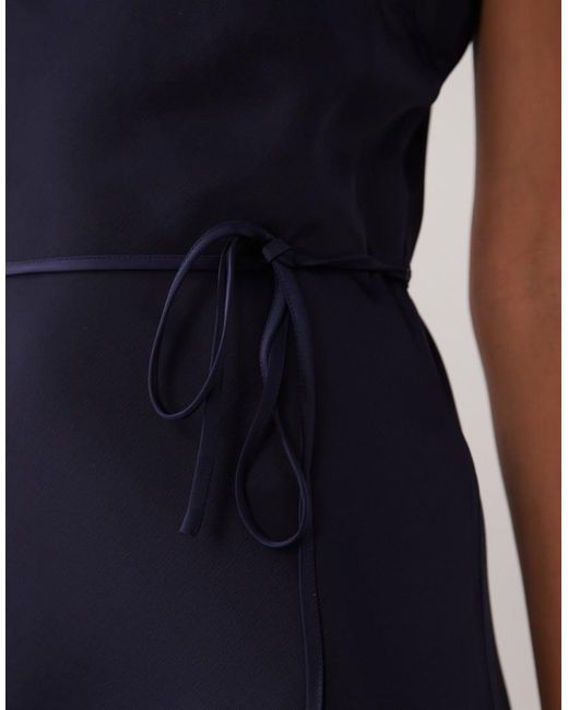 Y.A.S Blue Satin Midi Cami Dress With Tie Waist