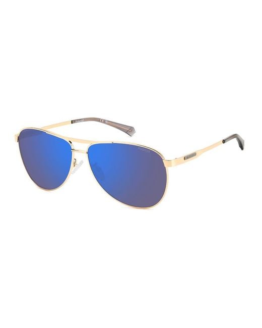 Polaroid Sunglasses Blue Metal Pilot Sunglasses With Mirror Polarized Lenses for men