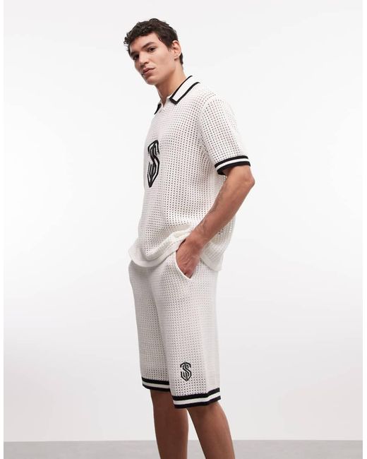 Sixth June White Knit Embroidery Shorts for men