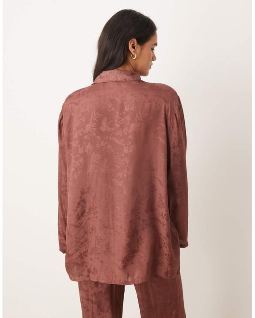 Mango Red Satin Jacquard Pyjama Shirt Co-ord