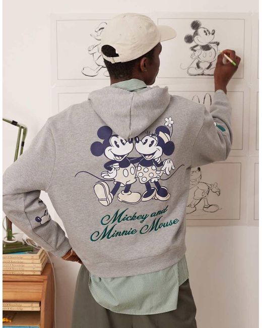 ASOS Brown Disney Unisex Boxy Oversized Hoodie With Mickey & Minnie Mouse Prints