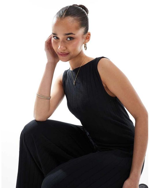 ASOS Black Sleeveless Wide Rib Jumpsuit