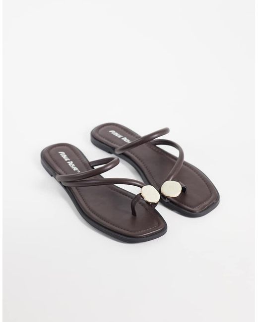 Public Desire White Farron Flat Sandals With Stone Applique