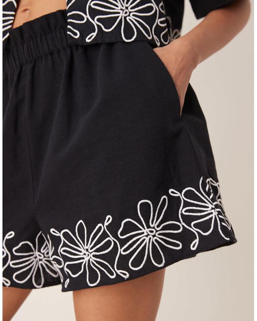 ASOS Natural Paperbag Embroidered Hem Shorts