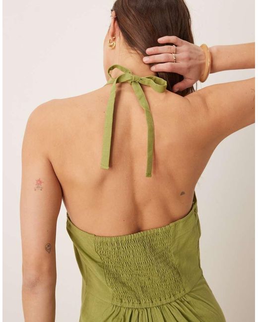 Tuta Jumpsuit Allacciata Al Collo A Fondo Ampio Con Cuciture Color Salvia di ASOS in Green