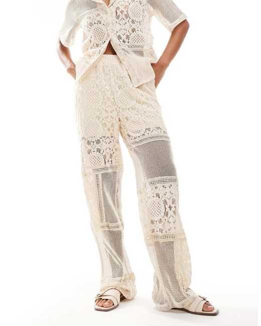Pantalones Color Crema Con Diseño Parcheado De Croché De (Parte De Un Conjunto)-Blanco Object de color White