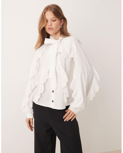 Sister Jane White Broderie Trim Pussybow Shirt