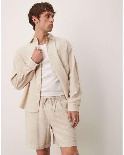 Pantalones Cortos Holgados Sin Cierres De Tejido Rico En Lino De -Neutro ASOS de hombre de color Natural