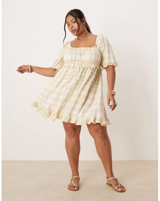 ASOS Asos Design Curve Square Neck Puff Sleeve Mini Smock Dress in Natural  | Lyst