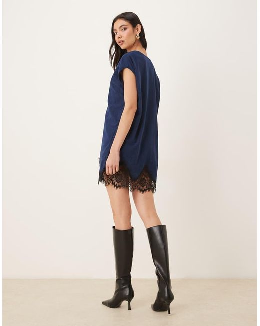 ASOS Blue Cord Lace Trim Mini Shift Dress