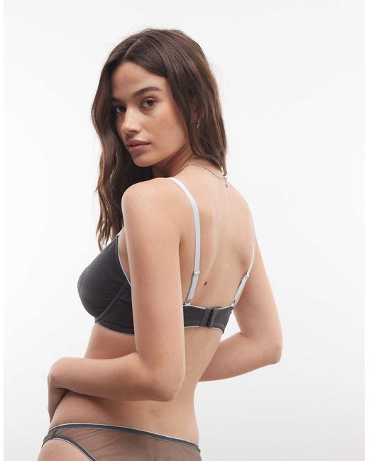 ASOS Black Fuller Bust Emilia Sheer Mesh Underwired Bra With Contrast Trim