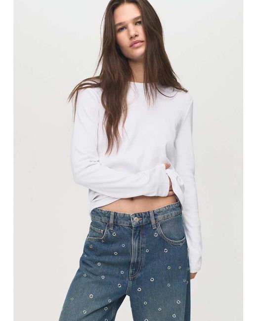 Mango Blue Barrel Leg Jeans With Grommet Detailing