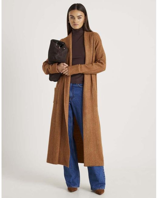 River Island Brown Knitted Belted Maxi Cardigan