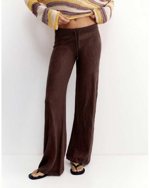 Pull&Bear Natural Floral Cutwork Trousers