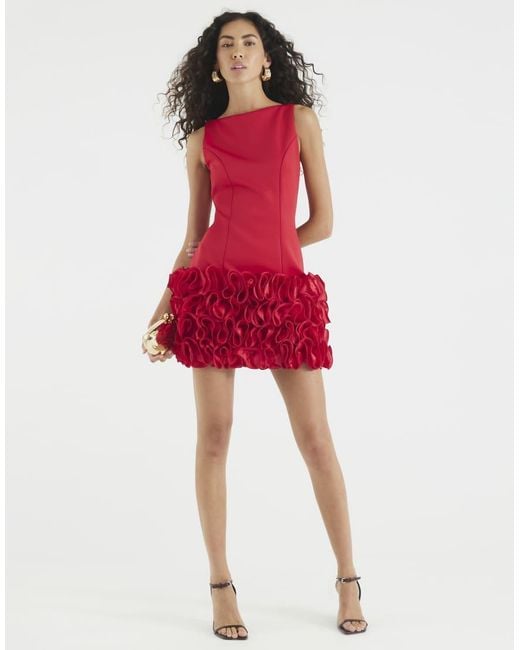 River Island Red Sleeveless 3D Floral Hem Mini Dress