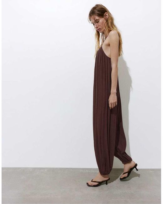 Pull&Bear Brown Flowing Strappy Sarouel Jumpsuit