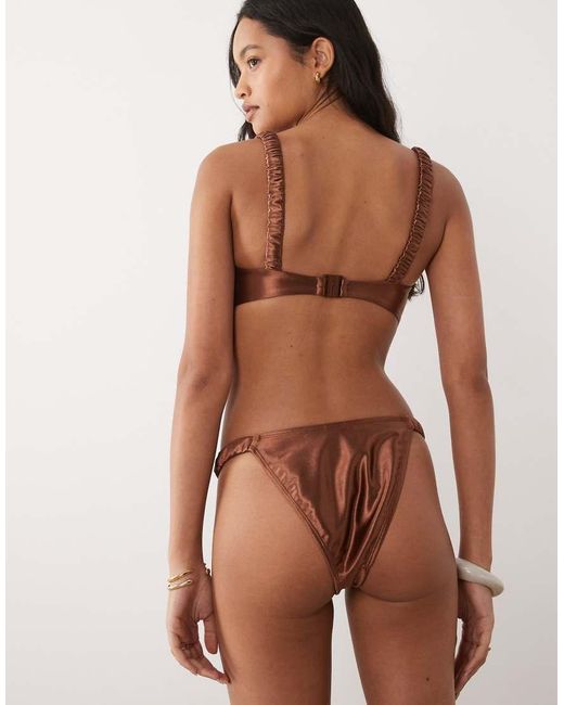 The Frolic Brown Exclusive Metallic High Leg Brazilian Bikini Bottom Co-ord