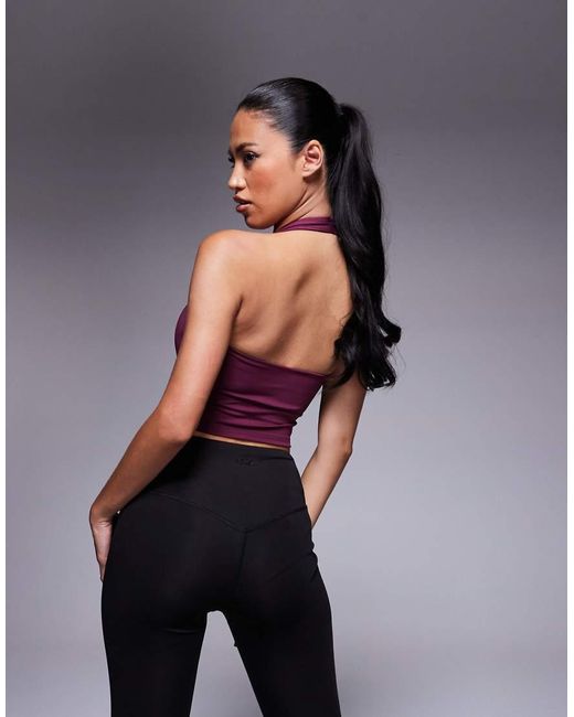 4505 Purple Halter Neck Performance Top With Inner Bra