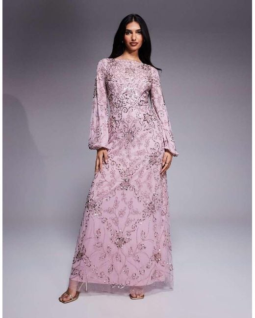 Beauut Purple Jenna Embellished Long Sleeve Maxi Dress