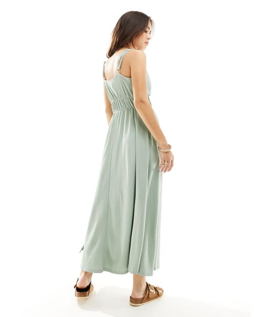 Y.A.S White Textured Double Strap Tie Front Cami Maxi Dress