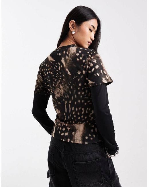 ASOS Black Double Layer Long Sleeve Top-multi