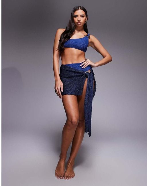 ASOS Blue Oceana Knitted Sequin Beach Sarong With Molten Hardware
