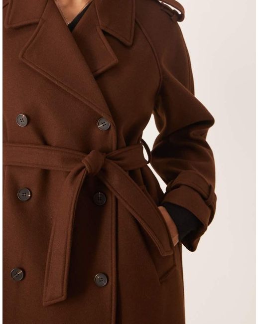 Vila Brown Heavyweight Wool Look Trench Coat