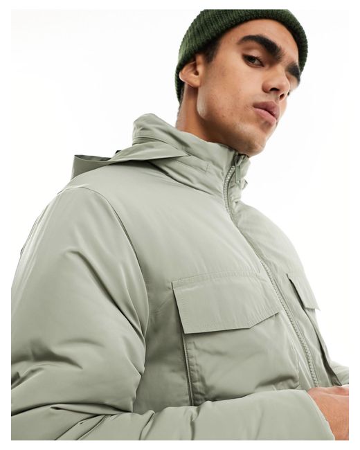 ASOS Utility Puffer Jacket in Gray for Men Lyst