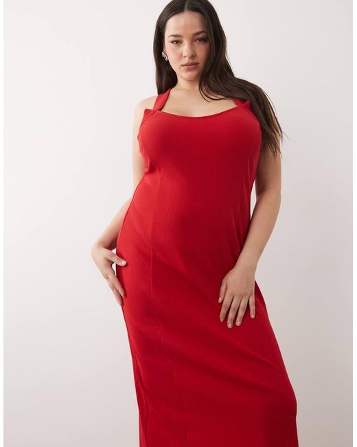 ASOS Red Asos Design Curve Scoop Front Racer Seam Detail Midi Dress