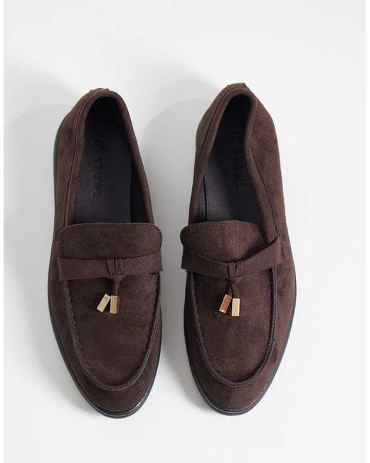 SEQWL Wide Fit Brown Panther Tassel Trim Loafers