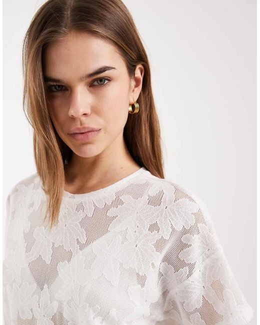 ONLY White Boxy Lace T-shirt Co-ord
