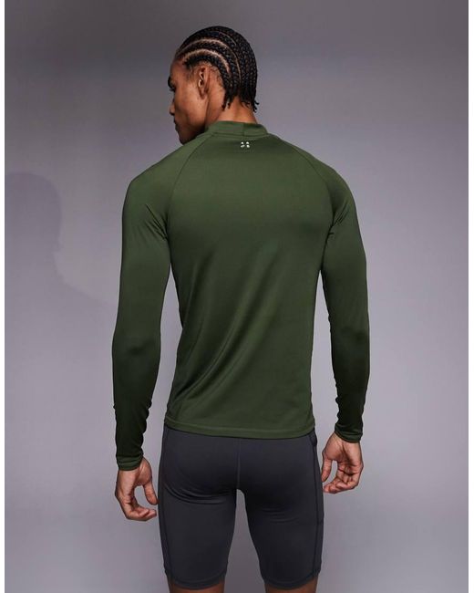 4505 Green Icon Active Quick Dry Muscle Fit Base Layer Training Long Sleeve Mock Neck Top for men