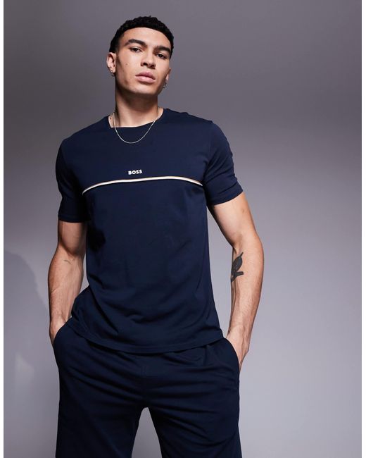 Boss Blue Unique Stripe Logo T-shirt Regular Fit for men