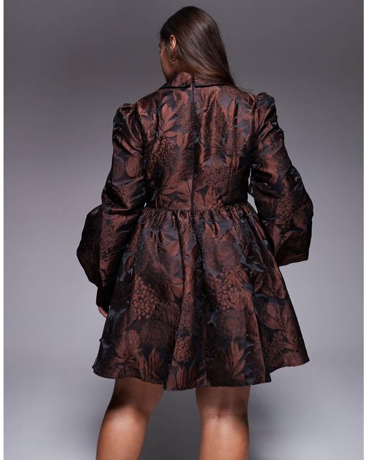 chinese dress ladies Brown Printed Long Sleeve Mini Skater Dress – AX Paris main image 0