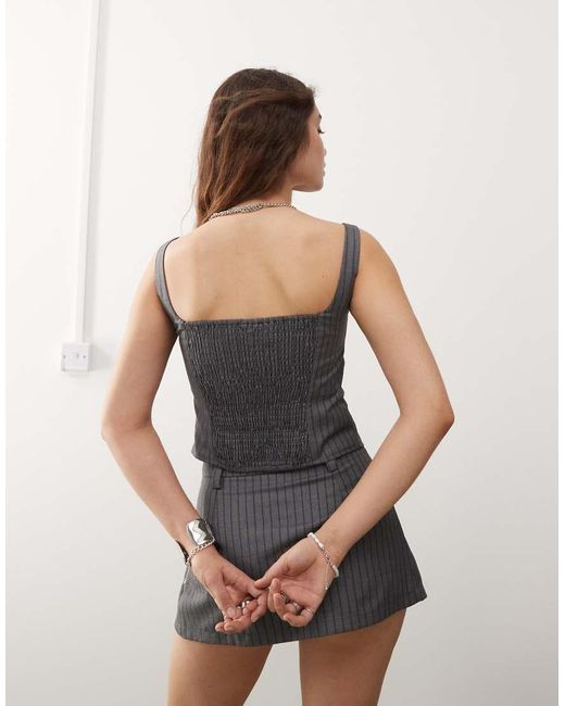 Daisy Street Gray Stripe Corset With Bow Keyhole Detail