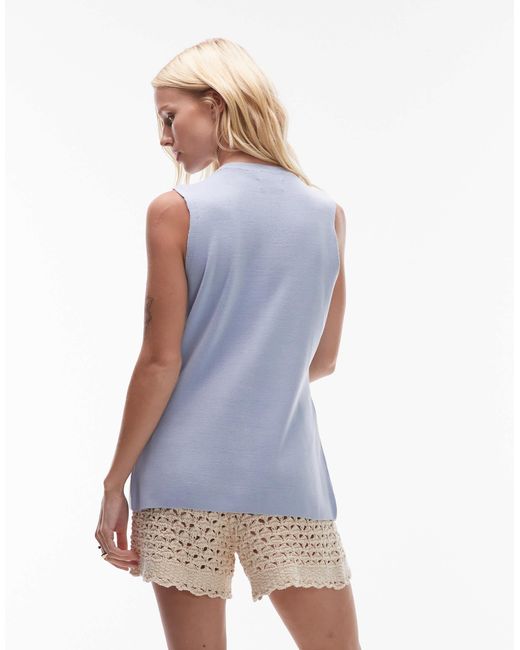 TOPSHOP Blue Longline Compact Knit Waistcoat