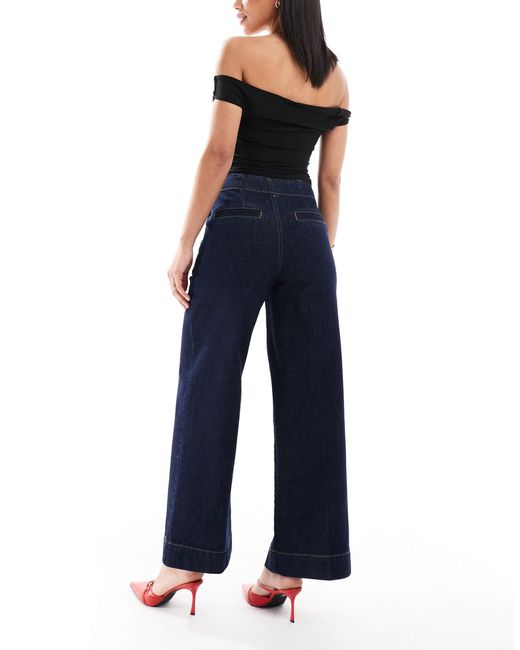 ASOS Blue Crop Tailored Wide Leg Jean With Front Crease
