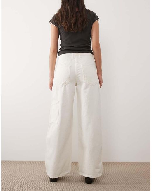 Mango White Rowan 100% Cotton baggy Utility Jean